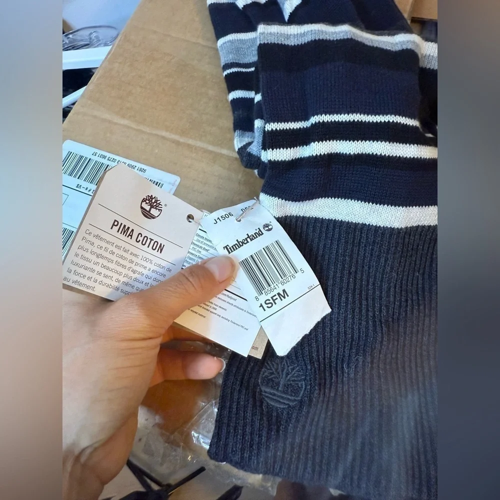 Nwt Timberland Unisex Striped Pima Cotton Scarf